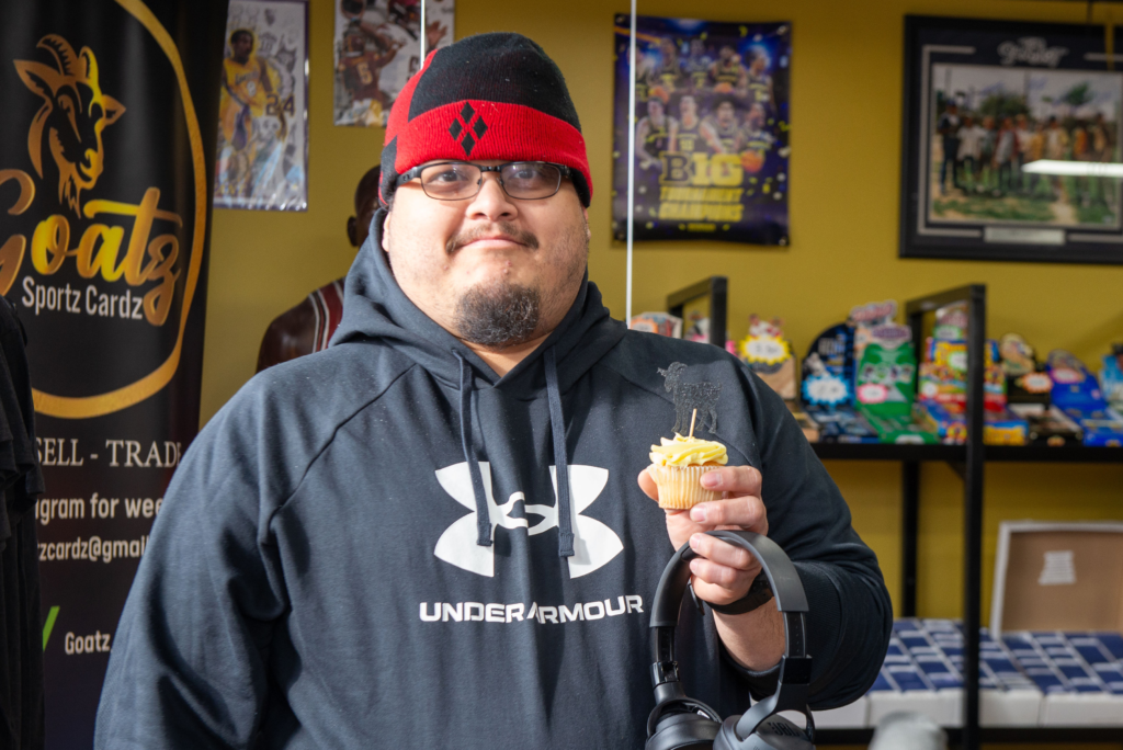 One customer showing off his cupcake