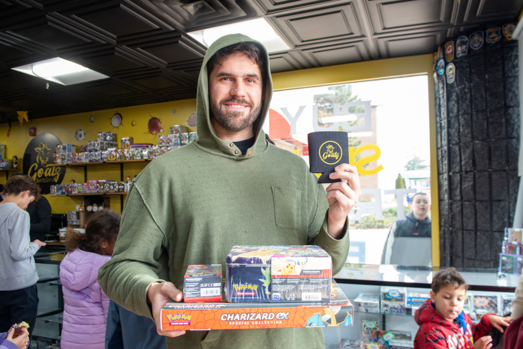 One of our first 50 customers shows off his complimentary Goatz koozie