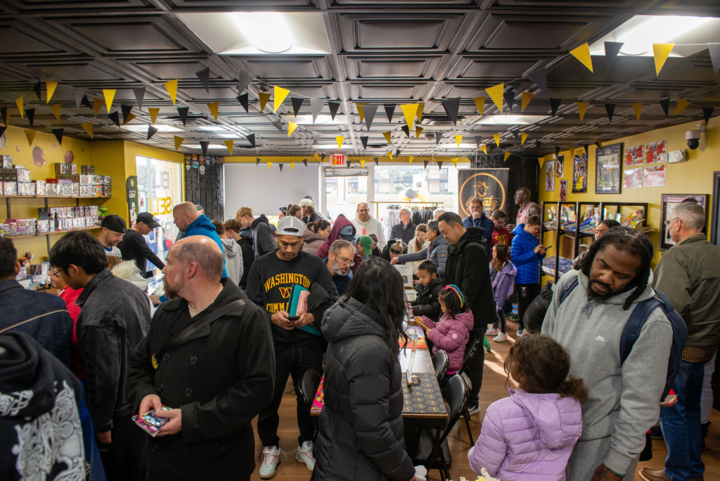 A packed house at Goatz Sportz Cardz grand opening event