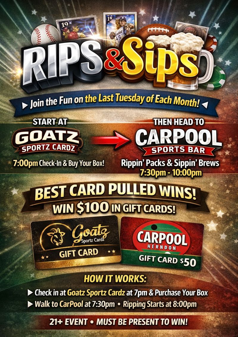Goatz x Carpool Rips & Sips Event - Last Tuesday of every month!